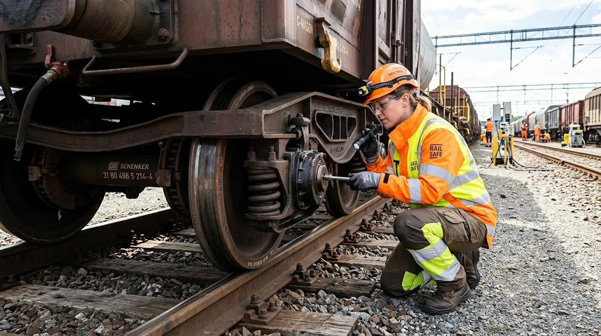Inspection de sécurité sur un wagon de fret selon les normes GCU